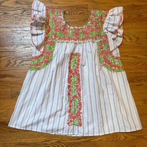 Cotton Floral Hand Embroidered top with Ruffle Sleeves, NEW